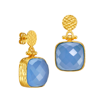 Earring made from brass, goldplated, blue Chalcedony